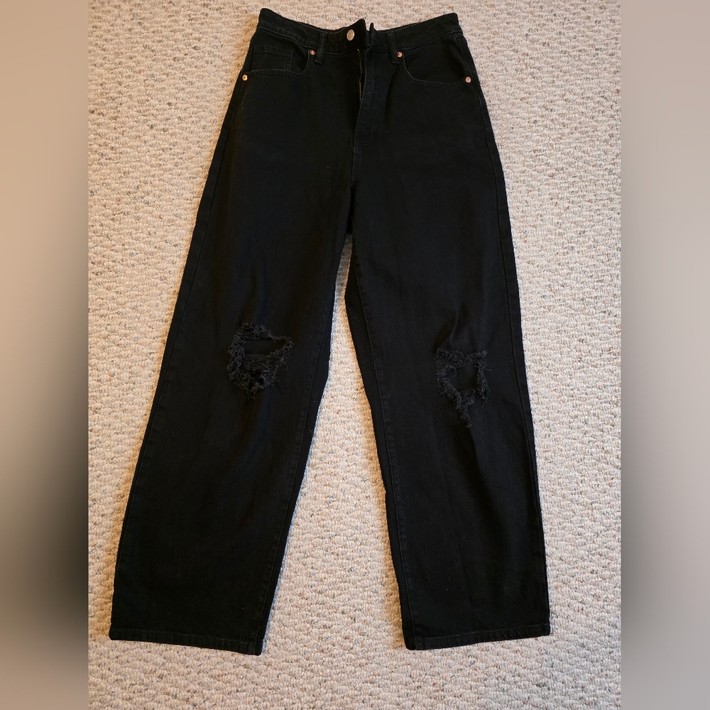 NWOT Wild Fable Black Wide Leg Distressed Denim Pants
